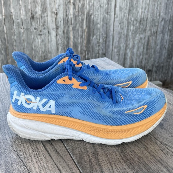 Hoka One One Running Shoes Mens Size 9 Blue/Orange Clifton 9 Sneakers Athletic